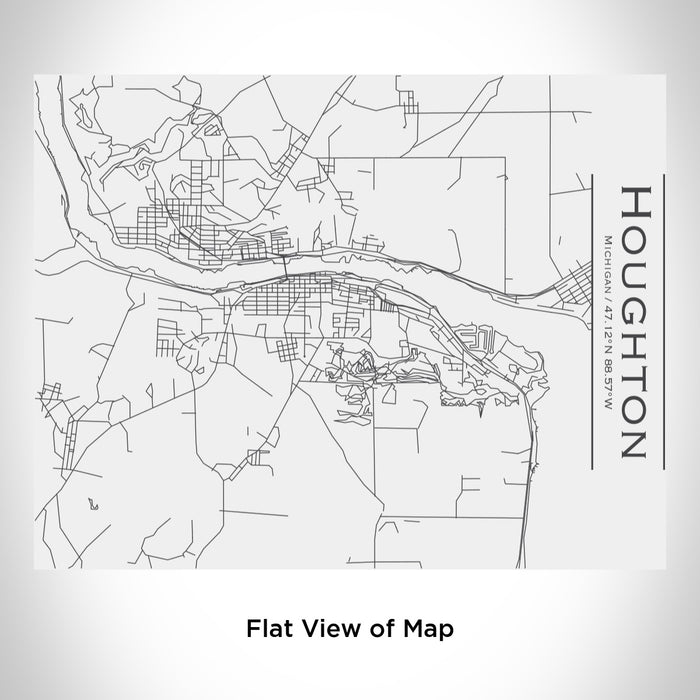Rendered View of Houghton Michigan Map Engraving on 20oz Stainless Steel Insulated Bottle with Bamboo Top in White