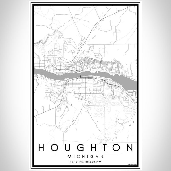 Houghton Michigan Map Print Portrait Orientation in Classic Style With Shaded Background
