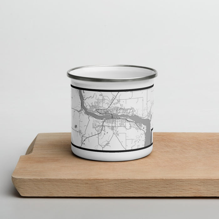 Front View Custom Houghton Michigan Map Enamel Mug in Classic on Cutting Board
