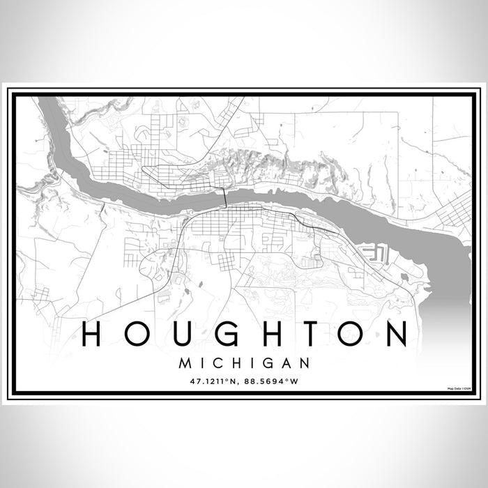Houghton Michigan Map Print Landscape Orientation in Classic Style With Shaded Background