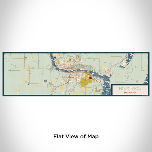 Flat View of Map Custom Houghton Michigan Map Enamel Mug in Woodblock