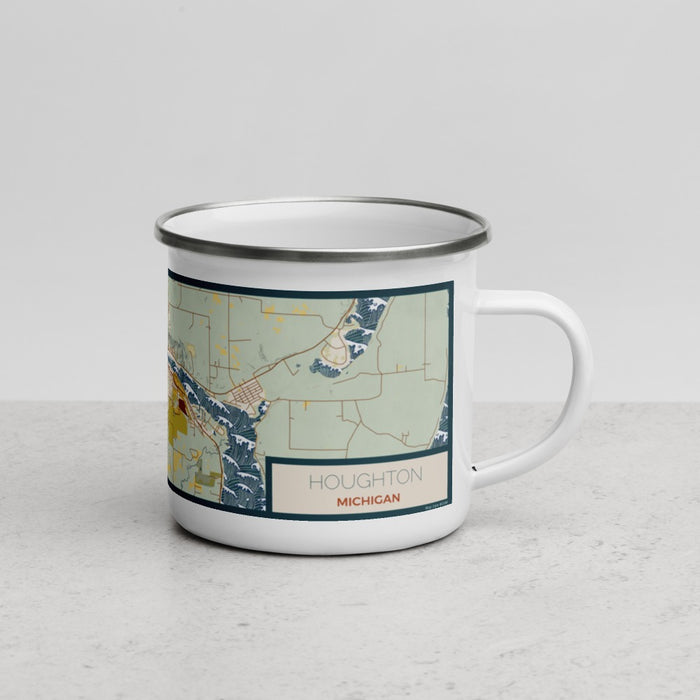 Right View Custom Houghton Michigan Map Enamel Mug in Woodblock