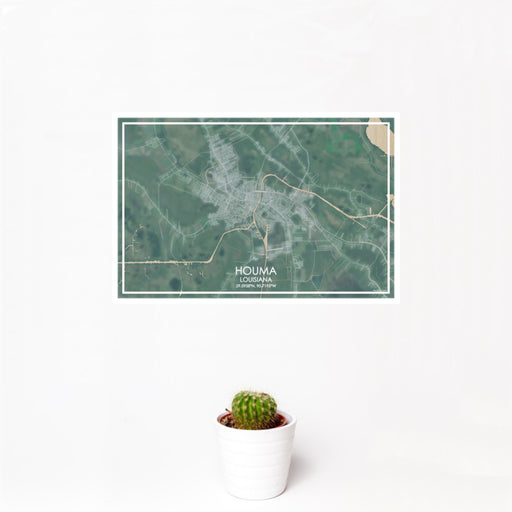 12x18 Houma Louisiana Map Print Landscape Orientation in Afternoon Style With Small Cactus Plant in White Planter