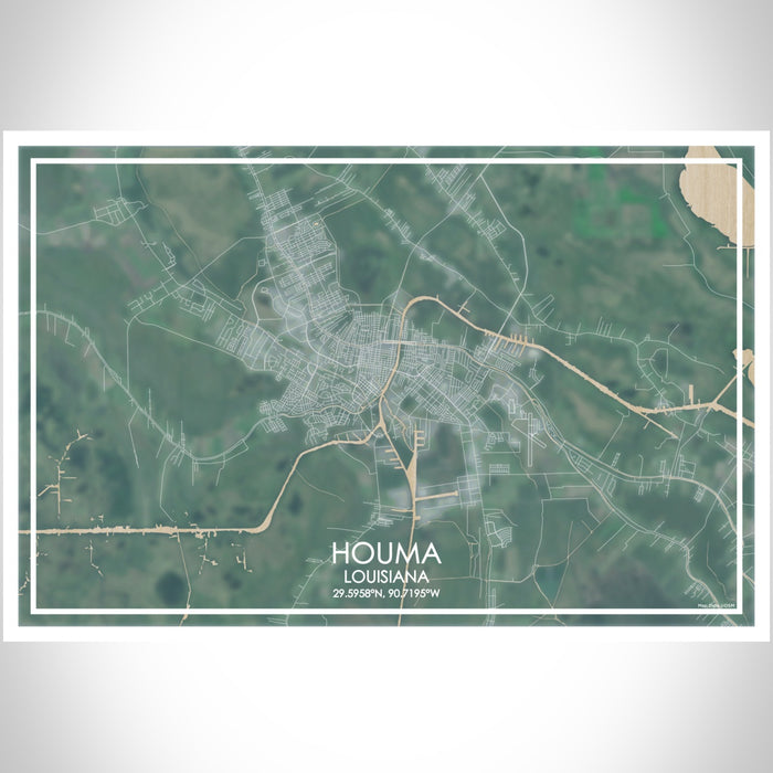 Houma Louisiana Map Print Landscape Orientation in Afternoon Style With Shaded Background