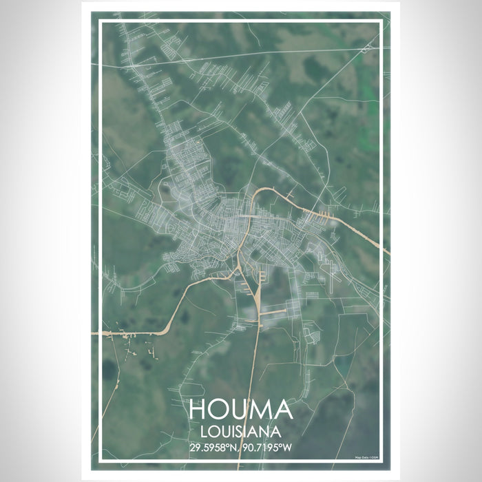 Houma Louisiana Map Print Portrait Orientation in Afternoon Style With Shaded Background