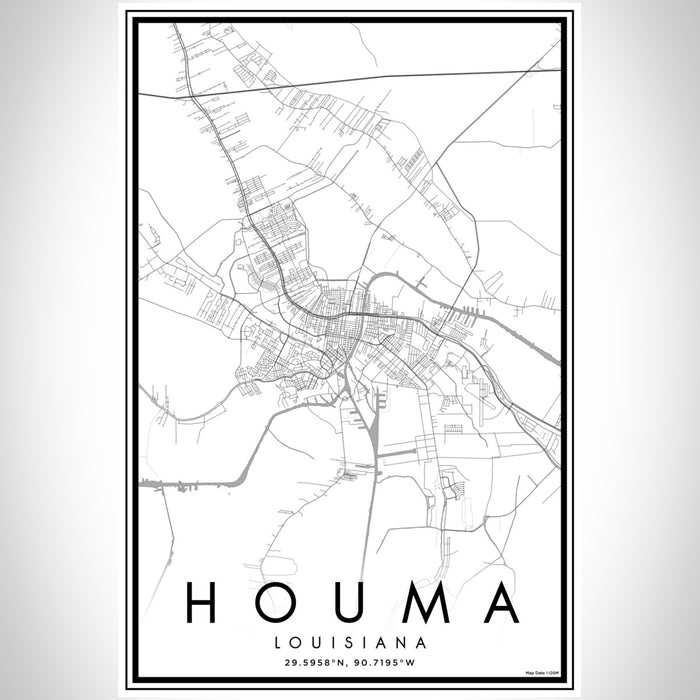 Houma Louisiana Map Print Portrait Orientation in Classic Style With Shaded Background