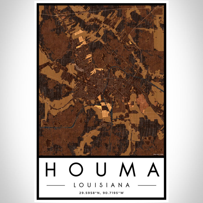 Houma Louisiana Map Print Portrait Orientation in Ember Style With Shaded Background