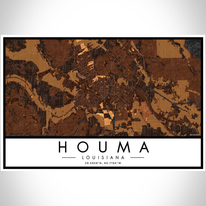 Houma Louisiana Map Print Landscape Orientation in Ember Style With Shaded Background