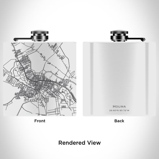 Rendered View of Houma Louisiana Map Engraving on 6oz Stainless Steel Flask in White