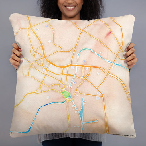 Person holding 22x22 Custom Houma Louisiana Map Throw Pillow in Watercolor