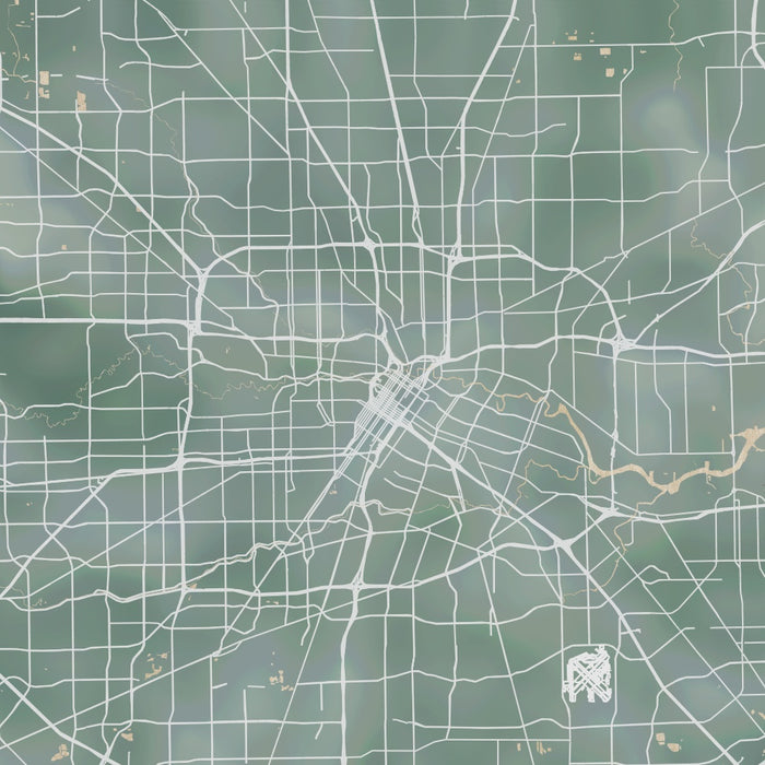 Houston Texas Map Print in Afternoon Style Zoomed In Close Up Showing Details