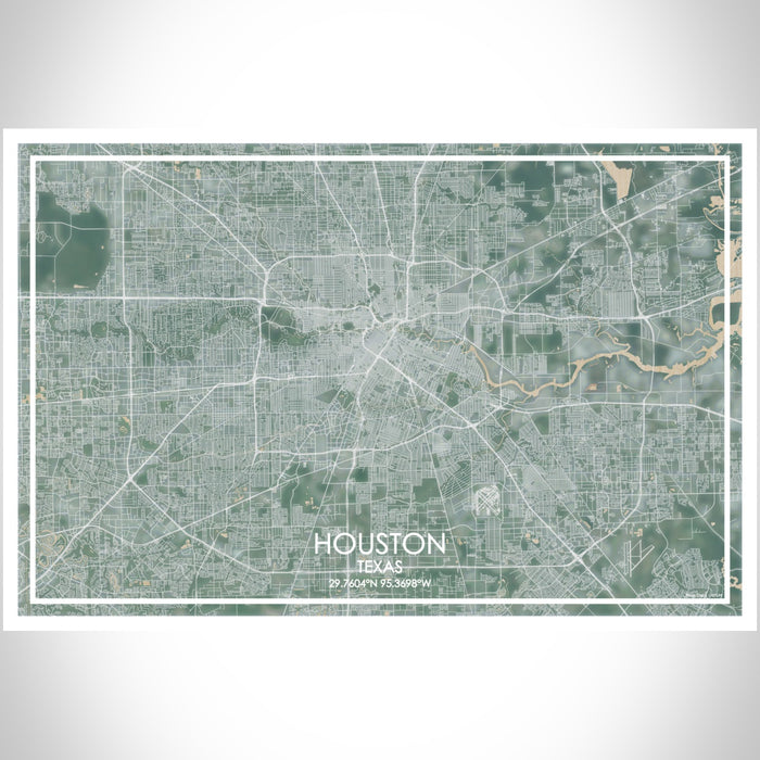 Houston Texas Map Print Landscape Orientation in Afternoon Style With Shaded Background