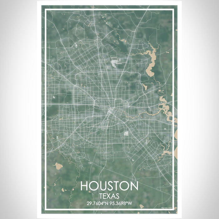 Houston Texas Map Print Portrait Orientation in Afternoon Style With Shaded Background
