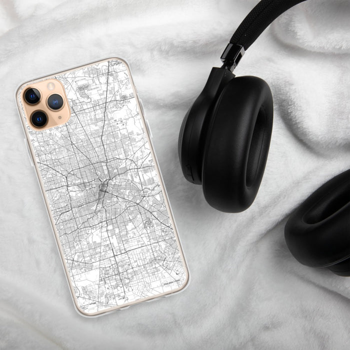 Custom Houston Texas Map Phone Case in Classic on Table with Black Headphones