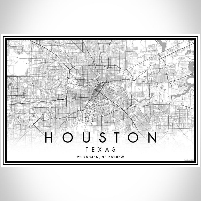 Houston Texas Map Print Landscape Orientation in Classic Style With Shaded Background