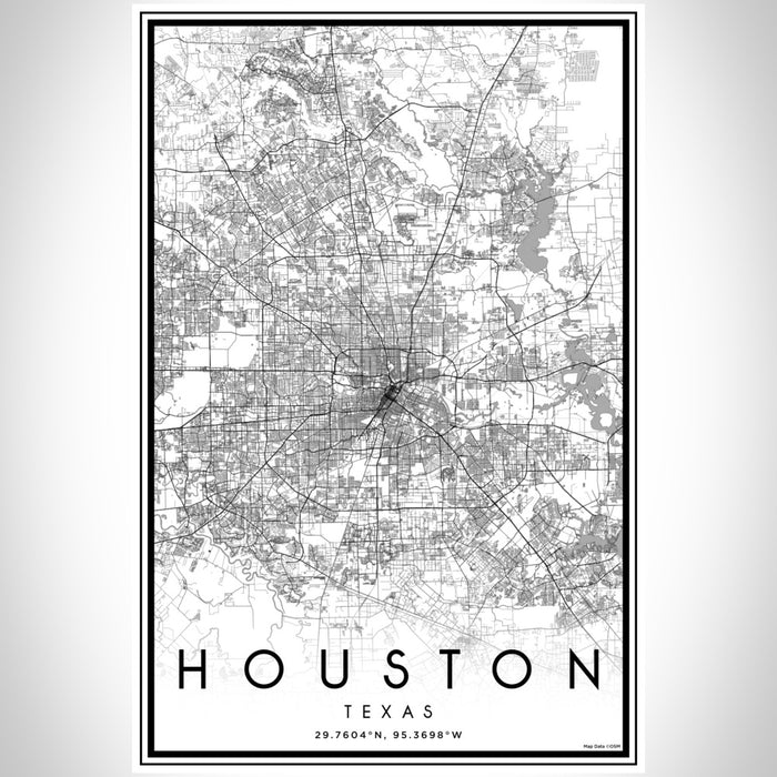 Houston Texas Map Print Portrait Orientation in Classic Style With Shaded Background
