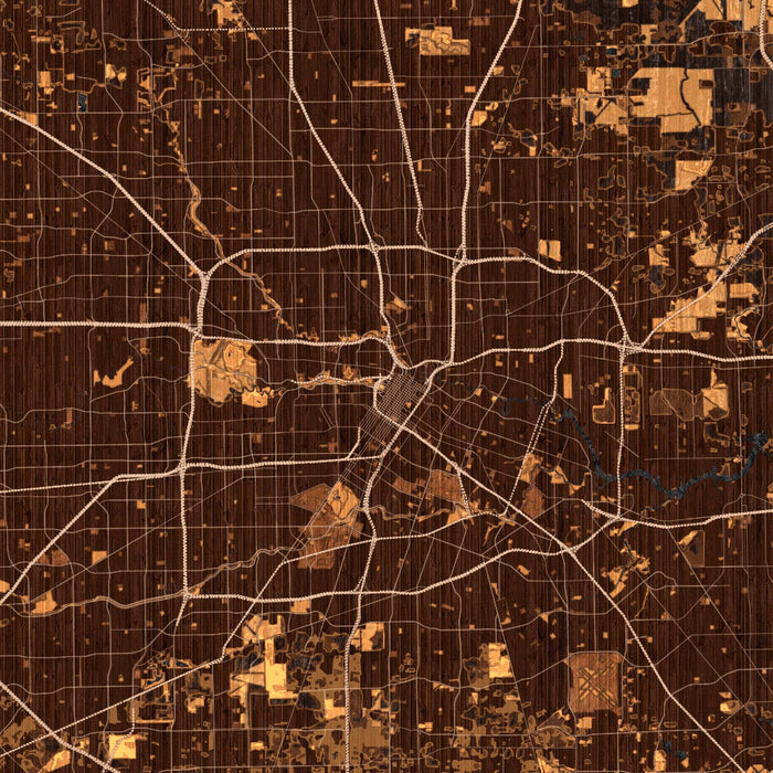 Houston Texas Map Print in Ember Style Zoomed In Close Up Showing Details