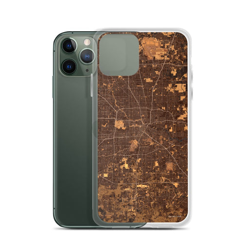 Custom Houston Texas Map Phone Case in Ember on Table with Laptop and Plant