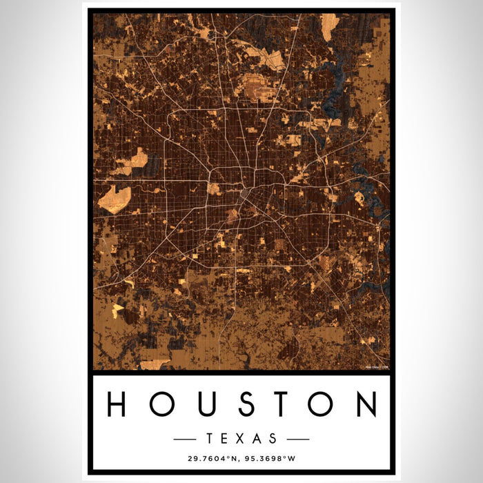 Houston Texas Map Print Portrait Orientation in Ember Style With Shaded Background