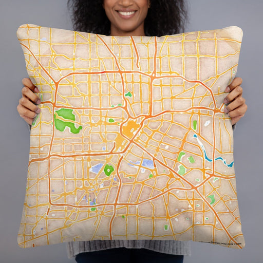 Person holding 22x22 Custom Houston Texas Map Throw Pillow in Watercolor