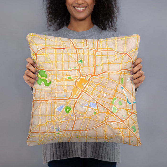 Person holding 18x18 Custom Houston Texas Map Throw Pillow in Watercolor