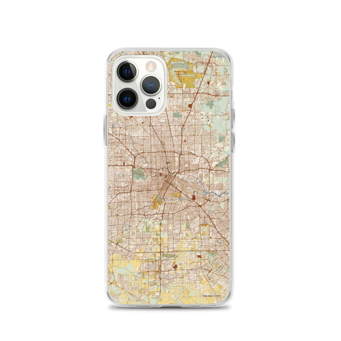 Custom Houston Texas Map iPhone 12 Pro Phone Case in Woodblock