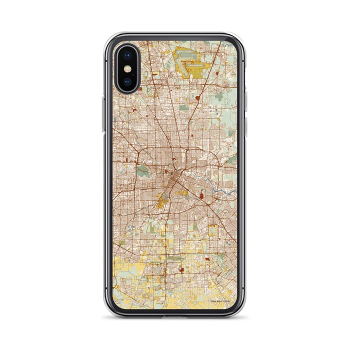 Custom Houston Texas Map Phone Case in Woodblock