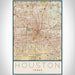 Houston Texas Map Print Portrait Orientation in Woodblock Style With Shaded Background
