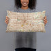 Person holding 20x12 Custom Houston Texas Map Throw Pillow in Woodblock