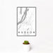 12x18 Hudson New York Map Print Portrait Orientation in Classic Style With Small Cactus Plant in White Planter