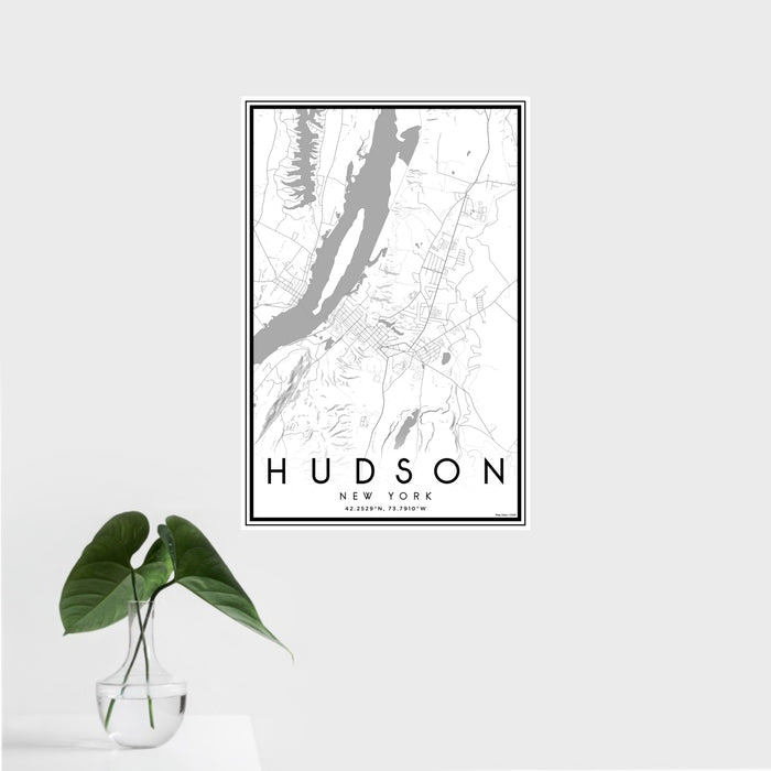 16x24 Hudson New York Map Print Portrait Orientation in Classic Style With Tropical Plant Leaves in Water