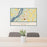 24x36 Hudson New York Map Print Lanscape Orientation in Woodblock Style Behind 2 Chairs Table and Potted Plant