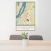 24x36 Hudson New York Map Print Portrait Orientation in Woodblock Style Behind 2 Chairs Table and Potted Plant