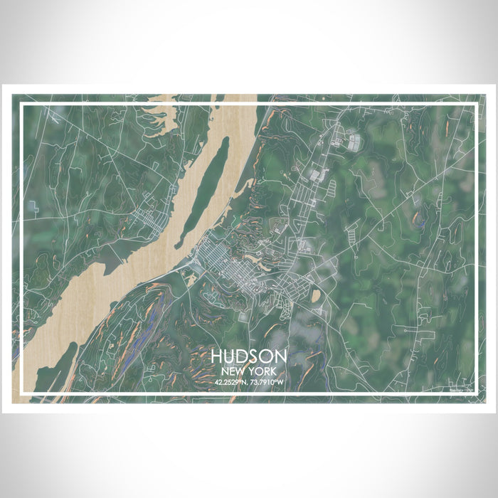 Hudson New York Map Print Landscape Orientation in Afternoon Style With Shaded Background