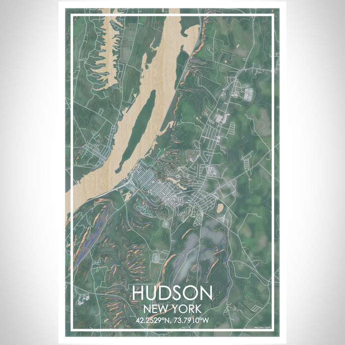 Hudson New York Map Print Portrait Orientation in Afternoon Style With Shaded Background
