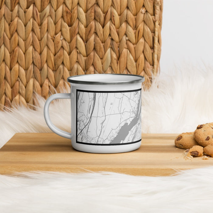 Left View Custom Hudson New York Map Enamel Mug in Classic on Table Top