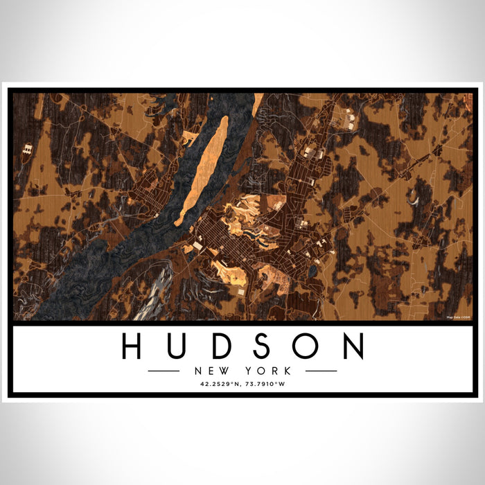 Hudson New York Map Print Landscape Orientation in Ember Style With Shaded Background