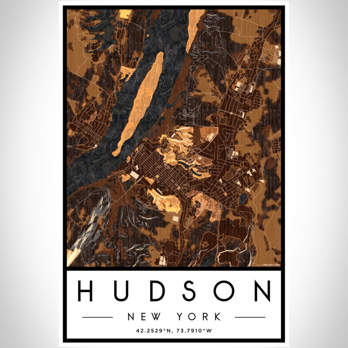 Hudson New York Map Print Portrait Orientation in Ember Style With Shaded Background