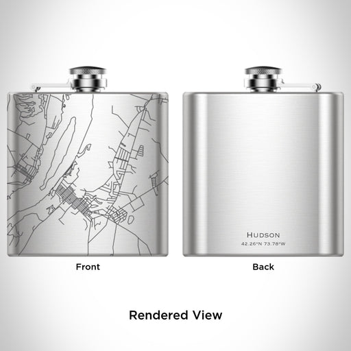 Rendered View of Hudson New York Map Engraving on 6oz Stainless Steel Flask