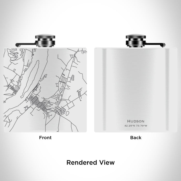 Rendered View of Hudson New York Map Engraving on 6oz Stainless Steel Flask in White