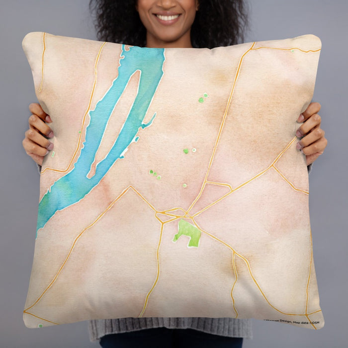 Person holding 22x22 Custom Hudson New York Map Throw Pillow in Watercolor