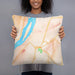 Person holding 18x18 Custom Hudson New York Map Throw Pillow in Watercolor