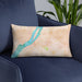 Custom Hudson New York Map Throw Pillow in Watercolor on Blue Colored Chair