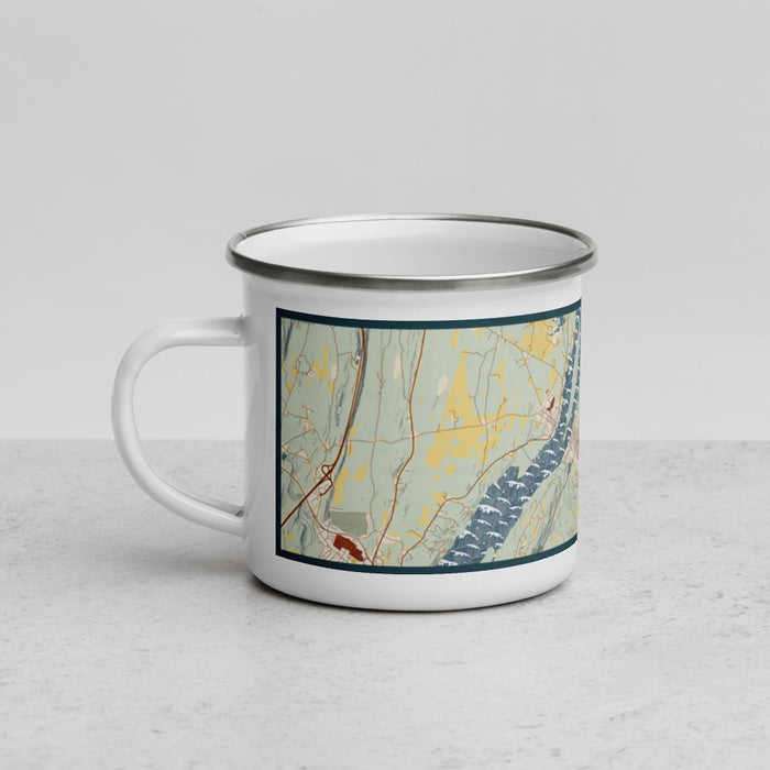 Left View Custom Hudson New York Map Enamel Mug in Woodblock