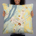 Person holding 22x22 Custom Hudson New York Map Throw Pillow in Woodblock