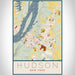Hudson New York Map Print Portrait Orientation in Woodblock Style With Shaded Background