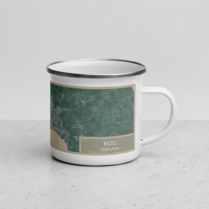 Right View Custom Hull England Map Enamel Mug in Afternoon