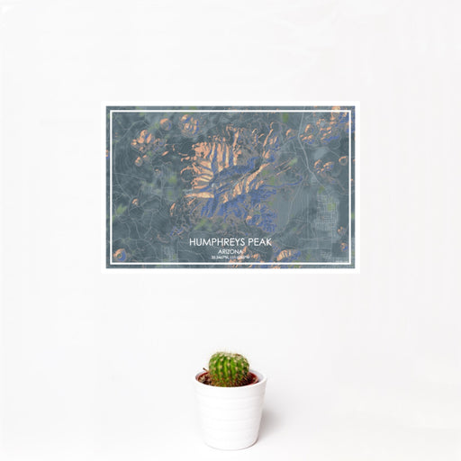 12x18 Humphreys Peak Arizona Map Print Landscape Orientation in Afternoon Style With Small Cactus Plant in White Planter