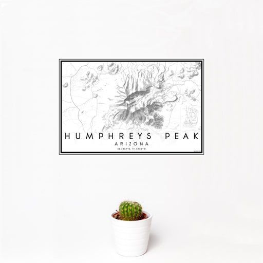 12x18 Humphreys Peak Arizona Map Print Landscape Orientation in Classic Style With Small Cactus Plant in White Planter
