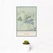 12x18 Humphreys Peak Arizona Map Print Portrait Orientation in Woodblock Style With Small Cactus Plant in White Planter